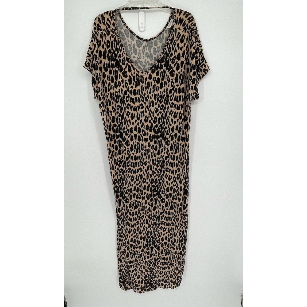 LuLaRoe Women's Brown Leopard Print V-Neck Stretch Macy Maxi Dress Plus Size 2XL
